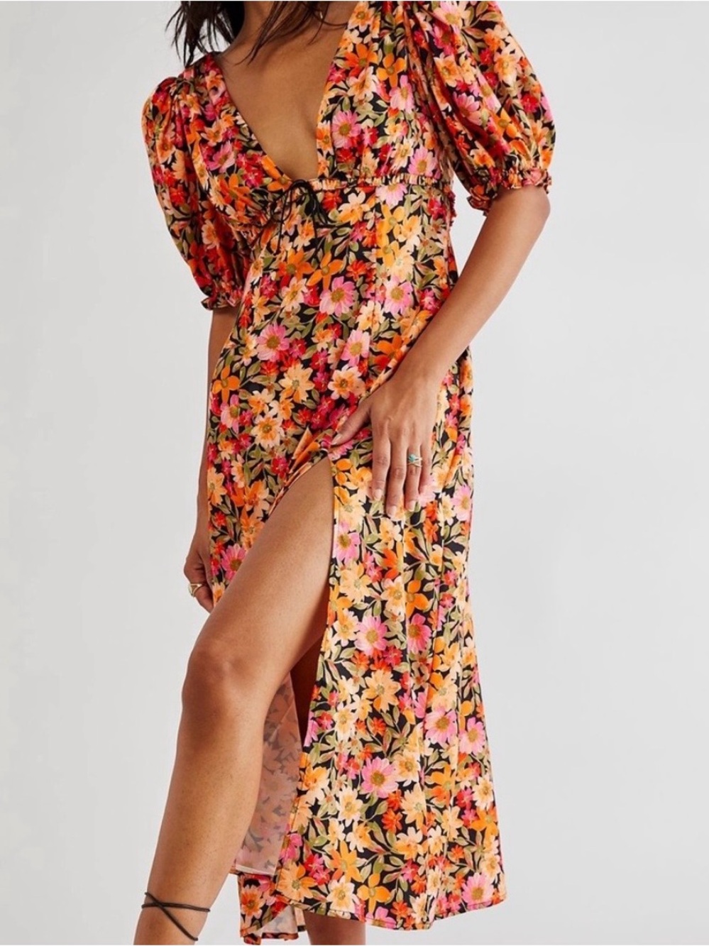 For Love & Lemons Orange and Pink Floral High-Low Dress